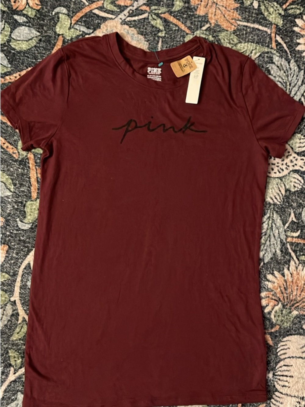 Victoria's Secret PINK Burgundy Tee with Black Script